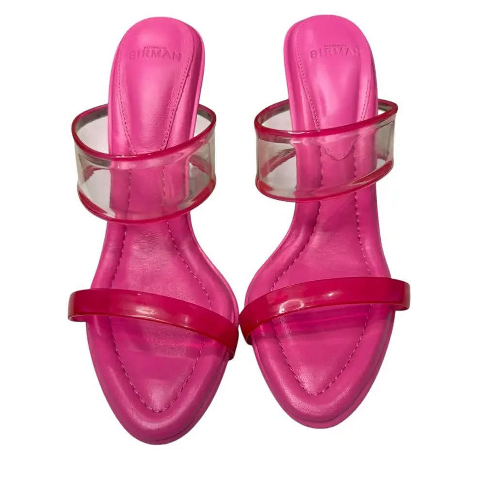 Alexandre Birman Joanna Sandal‎ Womens 5 Pink Leather PVC Mules Barbiecore Chic